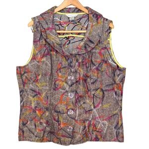 Christopher and Banks Womens XL Vest Funnel Neck Abstract Funky Artsy Neon
